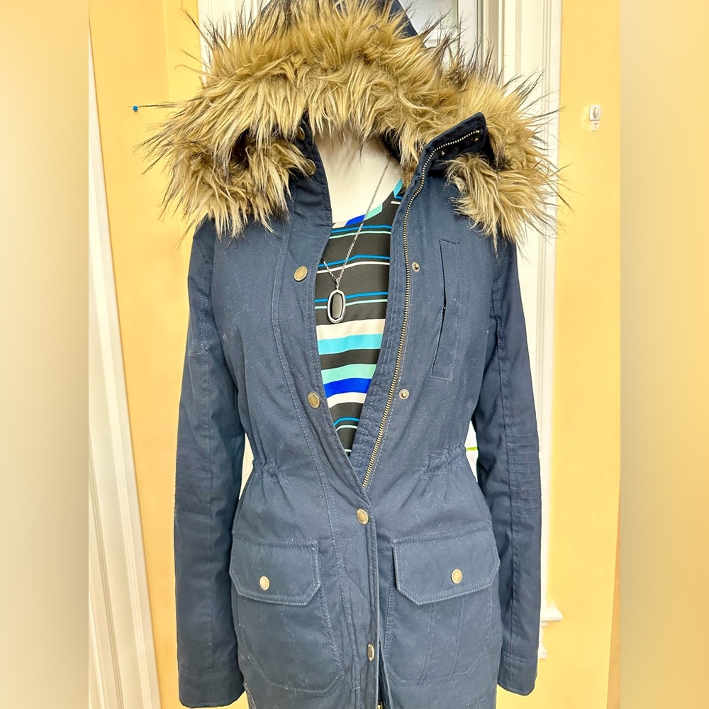 Hollister Heritage Sherpa Lined Parka Coat blue size XS - Picture 6 of 15